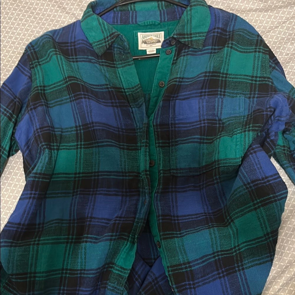 American Eagle Blue and Green Plaid Shirt